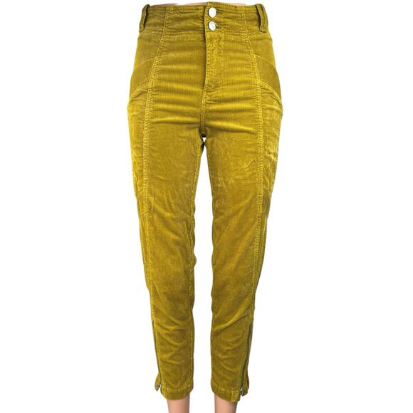 Anthropologie Pilcro Green Corduroy High Waist Skinny Ankle Zip Trouser Pants 24 - Picture 1 of 6